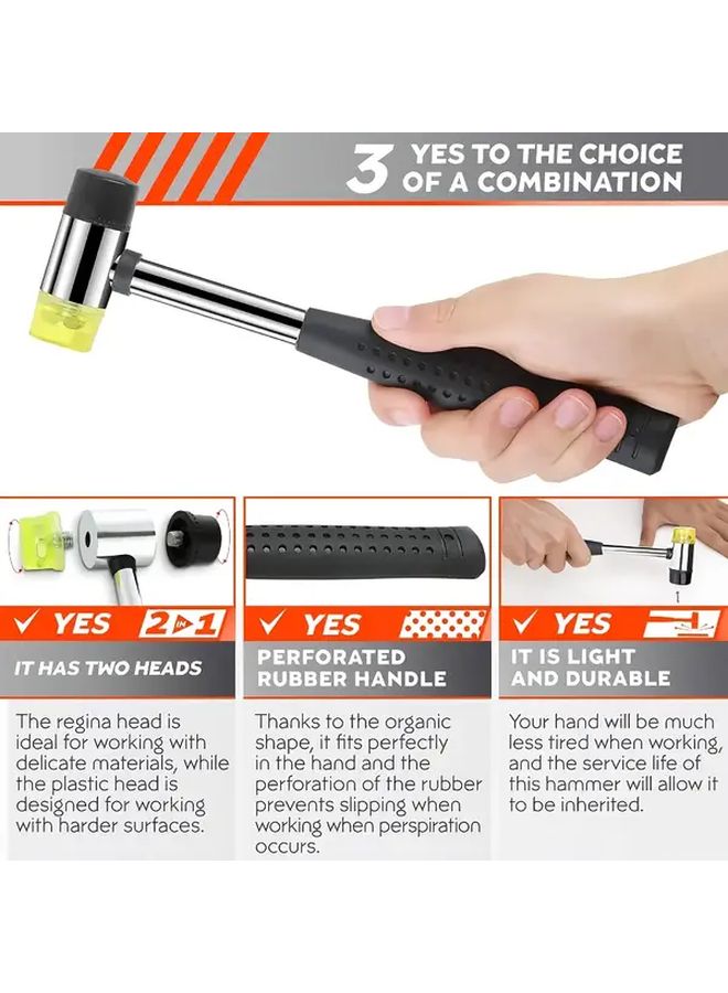 Rubber Grip Double Head Hammer 25mm Soft Vibration for DIY Home Woodworking Floor - Image 3