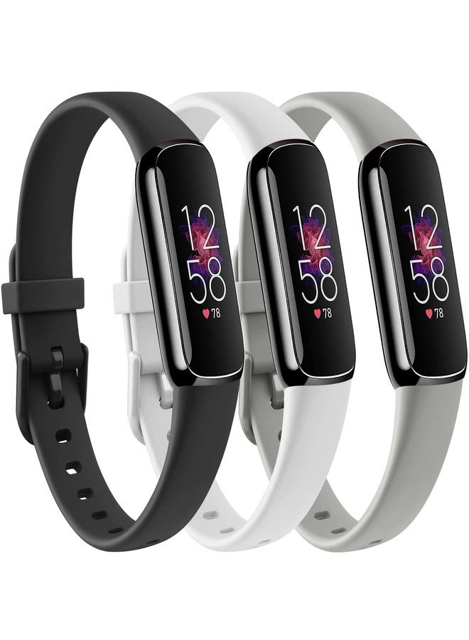 مجموعة من 3 أساور Fitbit Luxe - سوار معصم بديل من السيليكون الناعم للنساء والرجال، متوافق مع جهاز تتبع اللياقة البدنية Luxe/Special Edition، صغير، أسود + أبيض + رمادي - Image 1