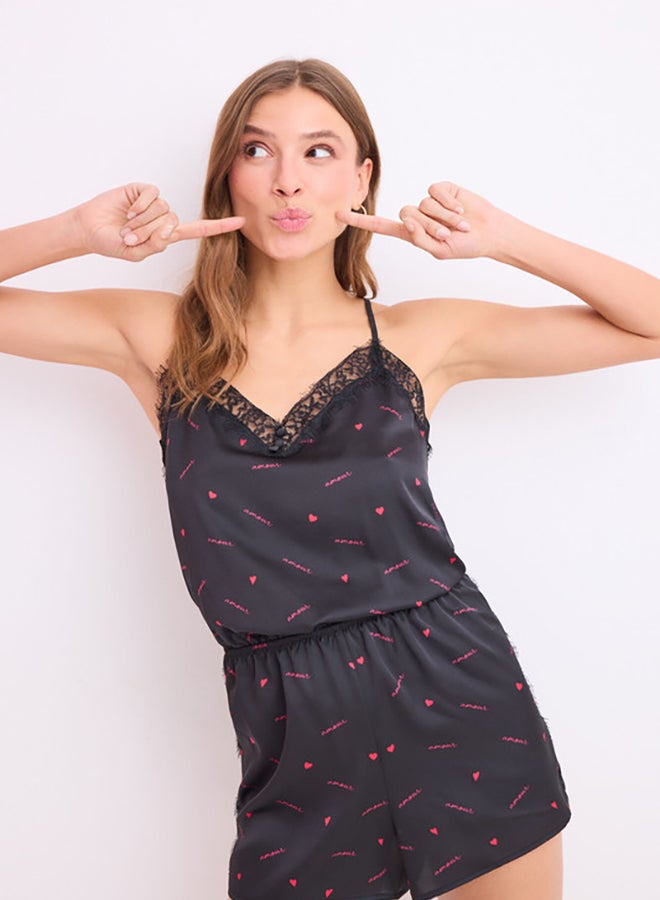 women'secret Satin Print Short Jumpsuit  - Image 2