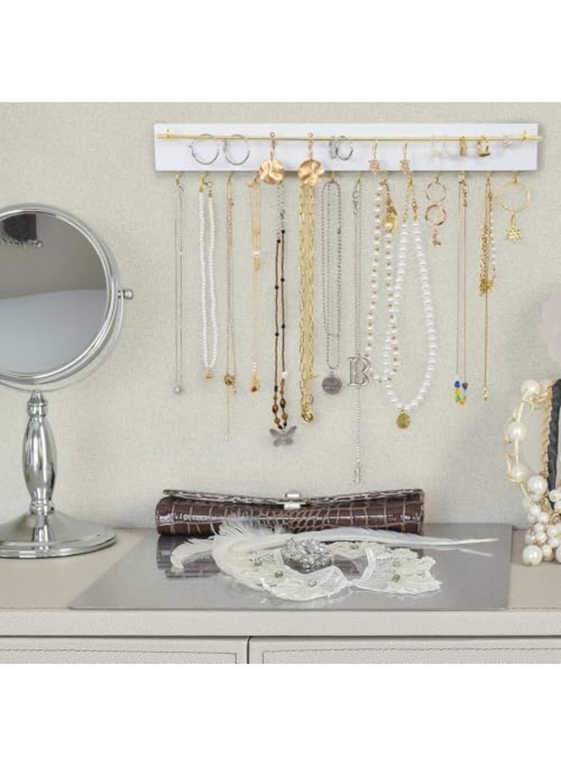 SYOSI Stick on Wall Jewelry Organizer - Adhesive Wall Mount Jewelry Holder with 14 Hooks for Necklaces, Earrings & Rings - Space Saving Display Shelf for Bedroom, Bathroom & Closet (2 Pack, White) - Image 5