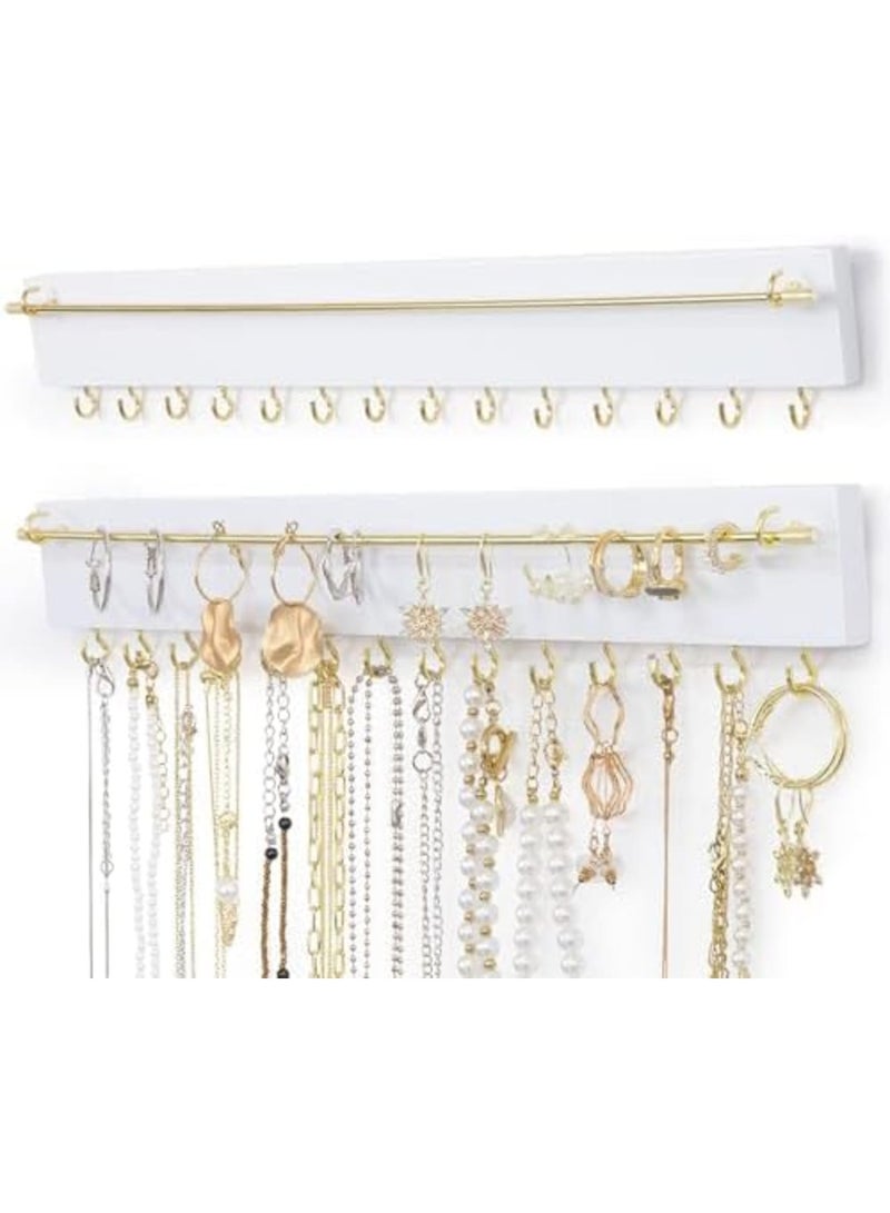 SYOSI Stick on Wall Jewelry Organizer - Adhesive Wall Mount Jewelry Holder with 14 Hooks for Necklaces, Earrings & Rings - Space Saving Display Shelf for Bedroom, Bathroom & Closet (2 Pack, White) - Image 1