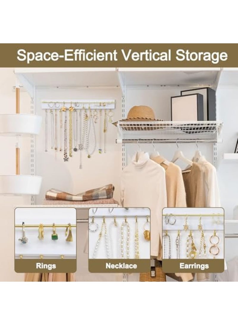 SYOSI Stick on Wall Jewelry Organizer - Adhesive Wall Mount Jewelry Holder with 14 Hooks for Necklaces, Earrings & Rings - Space Saving Display Shelf for Bedroom, Bathroom & Closet (2 Pack, White) - Image 3