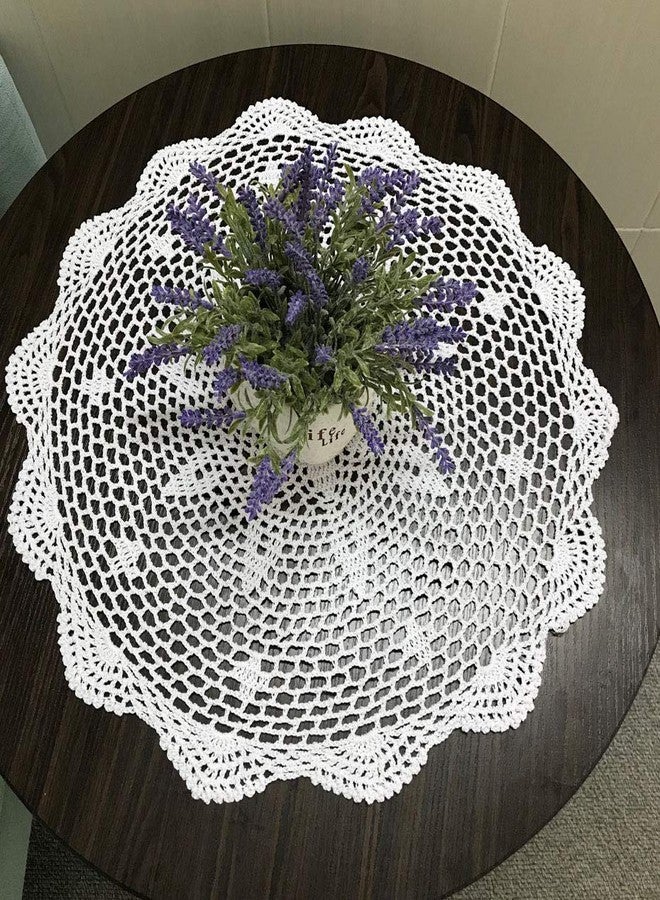 Hetao 100% Cotton Handmade Lace Crochet Round Placemats Doily Doilies,White,19 Inch 2PC - Image 4