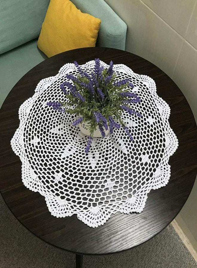 Hetao 100% Cotton Handmade Lace Crochet Round Placemats Doily Doilies,White,19 Inch 2PC - Image 3