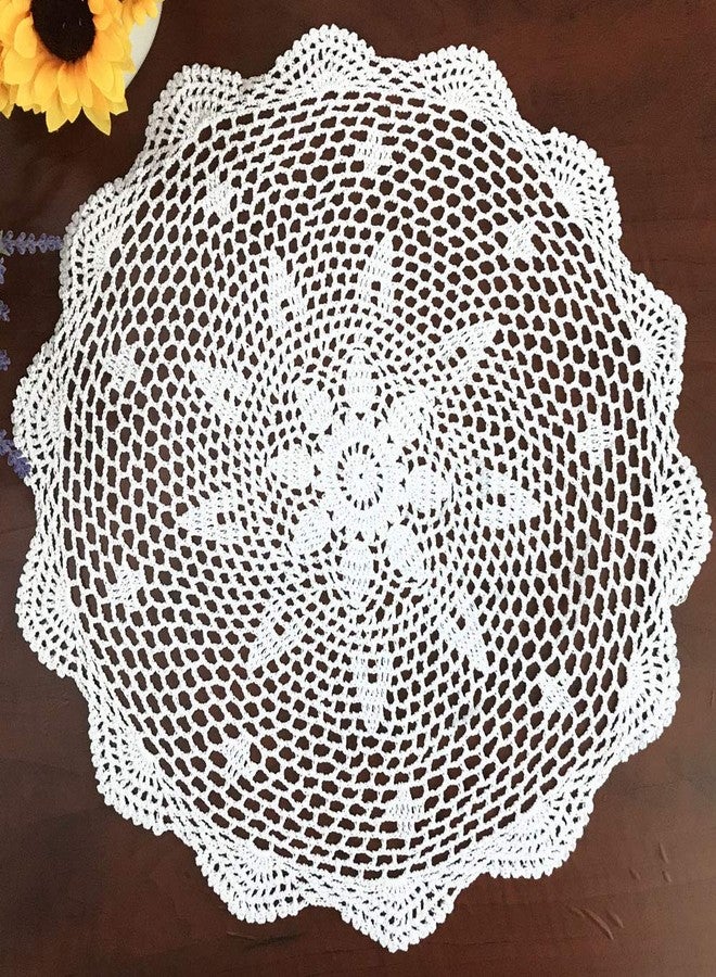 Hetao 100% Cotton Handmade Lace Crochet Round Placemats Doily Doilies,White,19 Inch 2PC - Image 1
