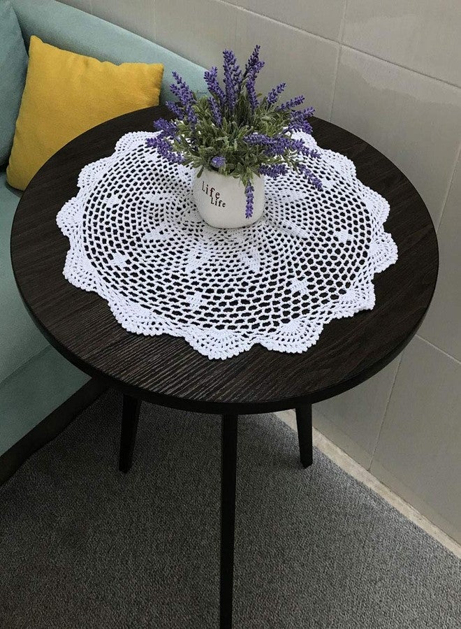 Hetao 100% Cotton Handmade Lace Crochet Round Placemats Doily Doilies,White,19 Inch 2PC - Image 2