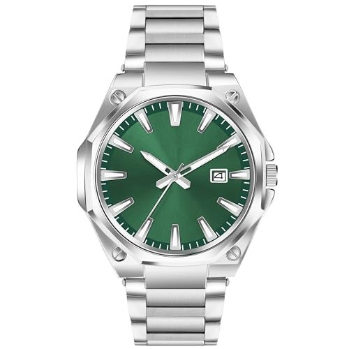 Acnos Day & Date Analog Watch for Men & Boys Soft Stainless Steel Strap Round Green Dial - Image 1
