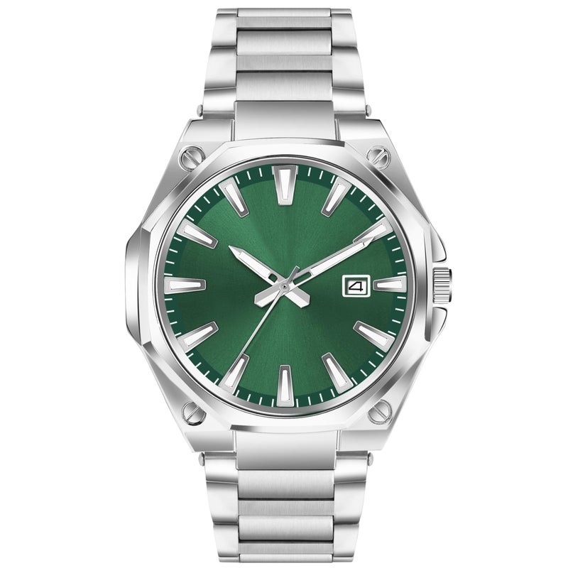 Acnos Day & Date Analog Watch for Men & Boys Soft Stainless Steel Strap Round Green Dial - Image 5