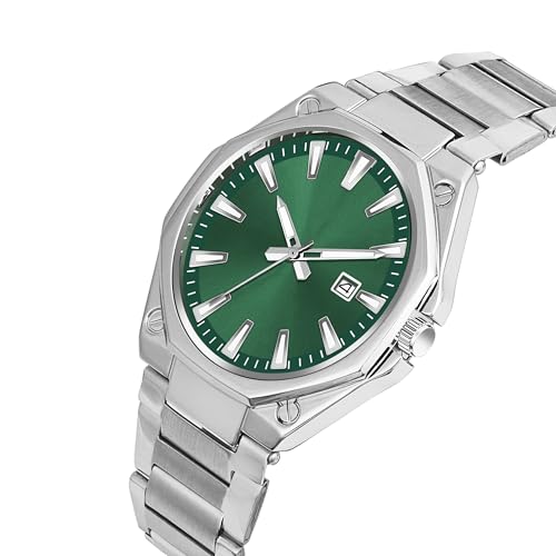 Acnos Day & Date Analog Watch for Men & Boys Soft Stainless Steel Strap Round Green Dial - Image 2