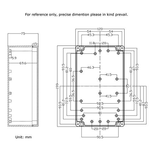 Pinfox Waterproof Electronic ABS Plastic Junction Project Box Enclosure 200mm by 120mm by 75mm (White) - Image 5