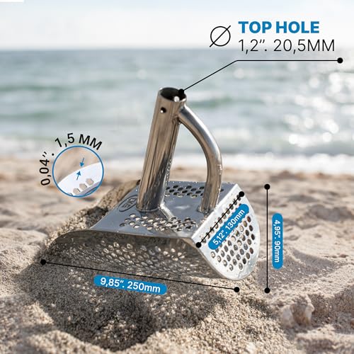 CKG Sand Scoop Metal Detector Shovel Stainless Steel for Beach Treasure Hunting Gold Siffer, Detecting Digger Tool 8 mm Round Holes - Image 3