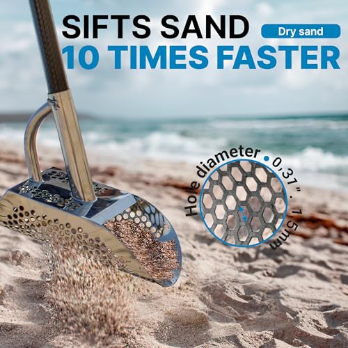 CKG Sand Scoop Metal Detector Shovel Stainless Steel for Beach Treasure Hunting Gold Siffer, Detecting Digger Tool 8 mm Round Holes - Image 5