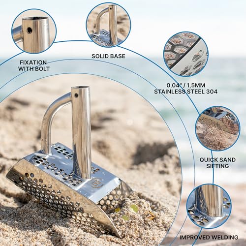CKG Sand Scoop Metal Detector Shovel Stainless Steel for Beach Treasure Hunting Gold Siffer, Detecting Digger Tool 8 mm Round Holes - Image 2