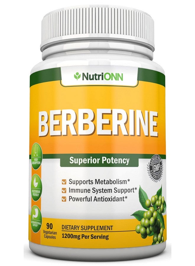 NutriONN Berberine 1200Mg Per Serving 90 Vegetarian Capsules Pure Berberine Hcl Extract Supplement Superior Potency To Support Immune Health - Image 1