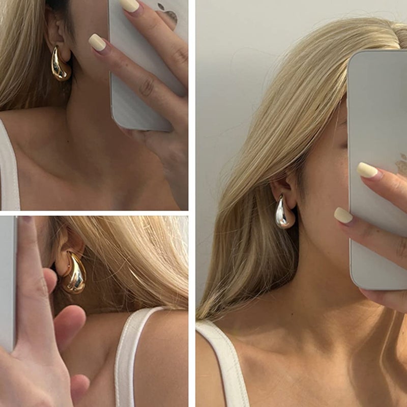 Apsvo Chunky 14K Gold Plated Hoop Earrings for Women, Lightweight Waterdrop Hollow Open Hoops, Hypoallergenic Dupes Earrings - Image 5