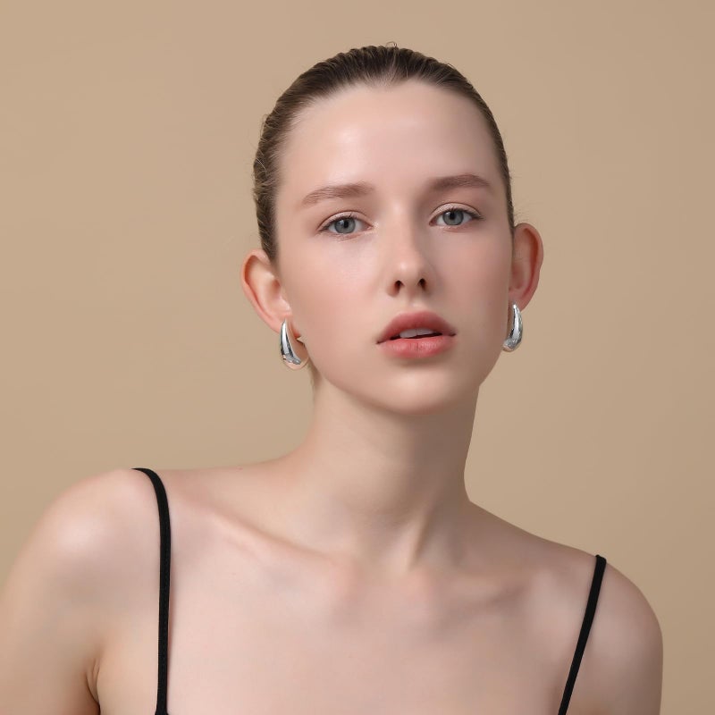 Apsvo Chunky 14K Gold Plated Hoop Earrings for Women, Lightweight Waterdrop Hollow Open Hoops, Hypoallergenic Dupes Earrings - Image 2