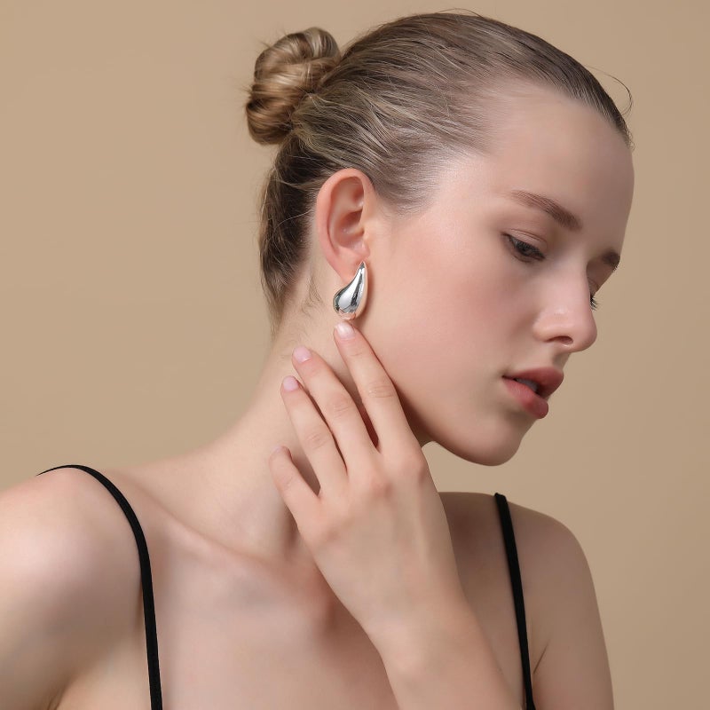 Apsvo Chunky 14K Gold Plated Hoop Earrings for Women, Lightweight Waterdrop Hollow Open Hoops, Hypoallergenic Dupes Earrings - Image 4