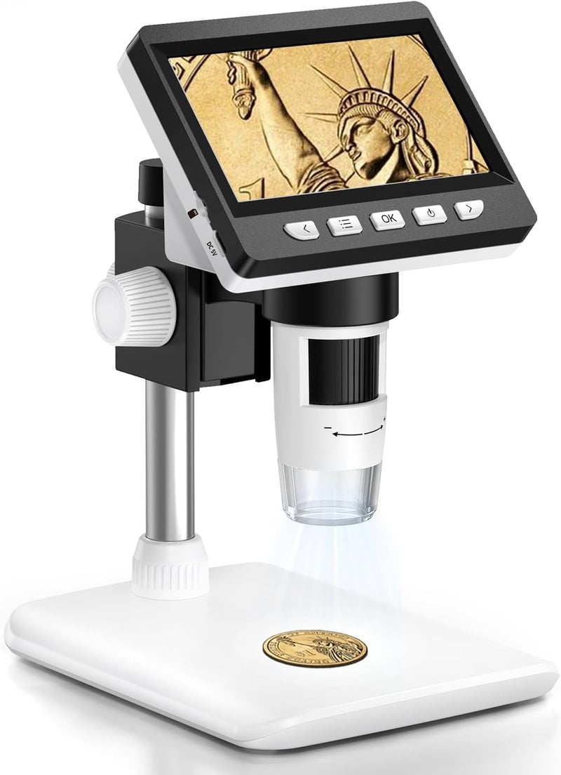 مجهر عملات 4.3 بوصة، مجهر رقمي بشاشة LCD بتكبير 1000X، مكبر عملات USB بدقة 1080P للعملات ذات الأخطاء مع 8 أضواء LED قابلة للتعديل، عرض على الكمبيوتر، متوافق مع MacOS وWindows - Image 1