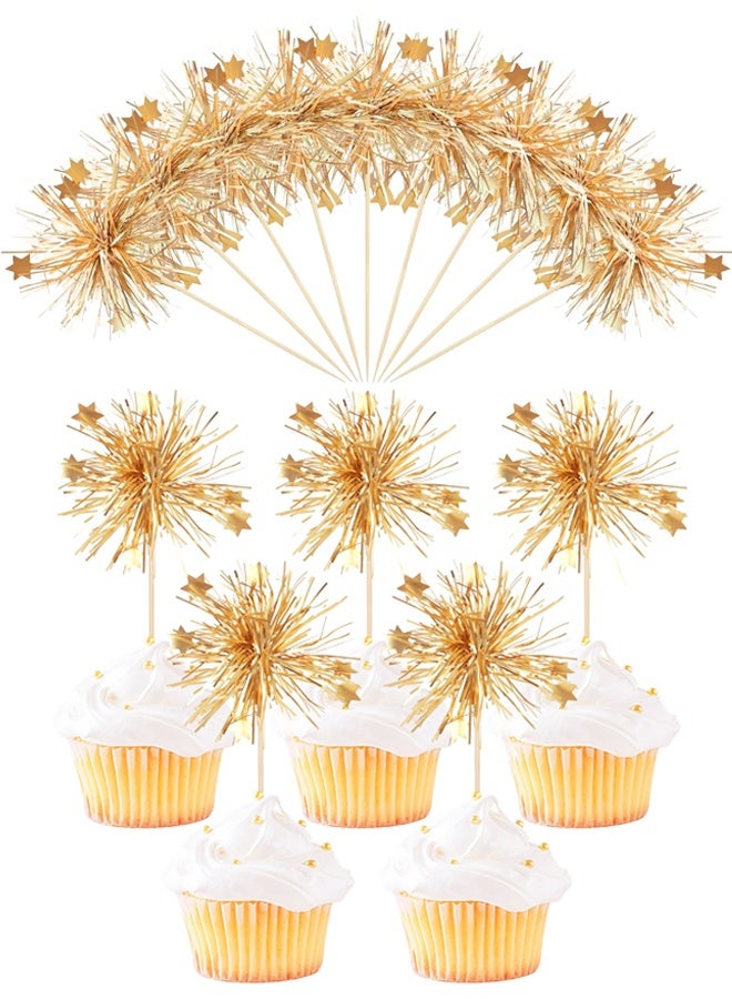 20PCS Gold Foil Firework Cupcake Toppers for Birthday Party - Image 1