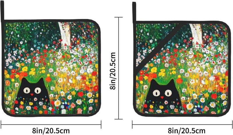 GTEVUTS 2 Pack Wildflower Cats Pot Holders,Heat Resistant Countertop Hot Pads with Hanging Loops,Cute Cats Potholder Set for Kitchen Baking Chef Barbeque,Square,8X8 inch - Image 4