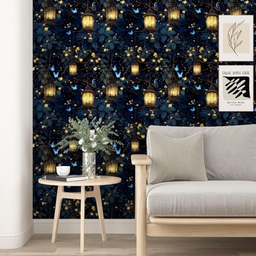 VOLEAAR Extra Long Dark Floral Peel and Stick Wallpaper, 17.5In x 393In Fantasy Wonderland Forest Self-Adhesive Removable Wall Paper for Bedroom Cubicle Cabinet Drawer, Vinyl Contact Paper Black Blue - Image 3