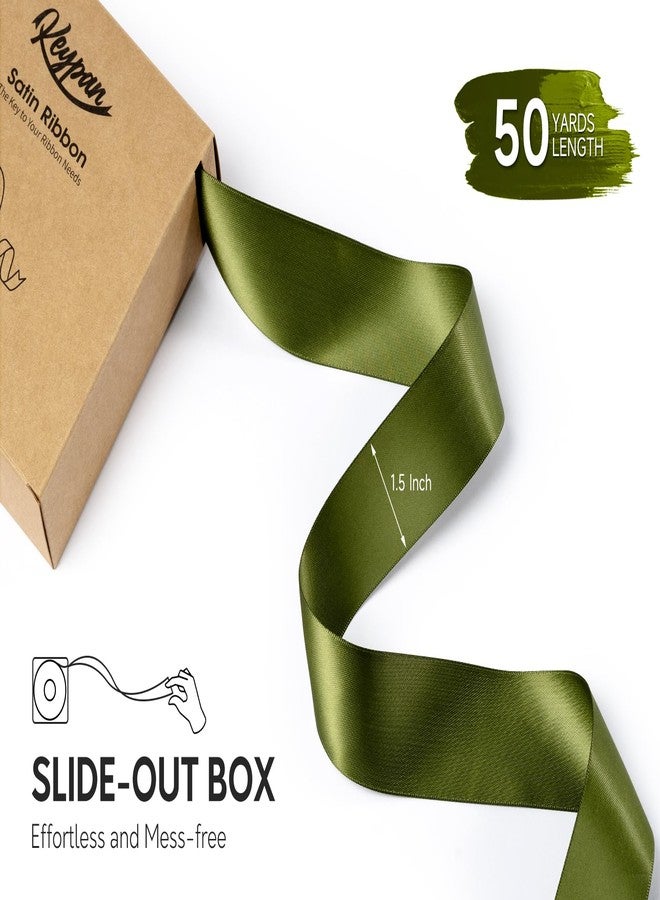 Keypan Moss Green Satin Ribbon 1-1/2 Inch x 50 Yards Double-Faced for Gift Wrapping Crafts Flower Bouquet Invitations Holiday Decorating - Image 2