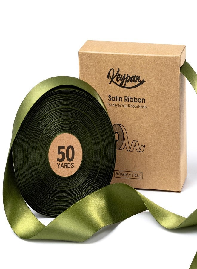 Keypan Moss Green Satin Ribbon 1-1/2 Inch x 50 Yards Double-Faced for Gift Wrapping Crafts Flower Bouquet Invitations Holiday Decorating - Image 1