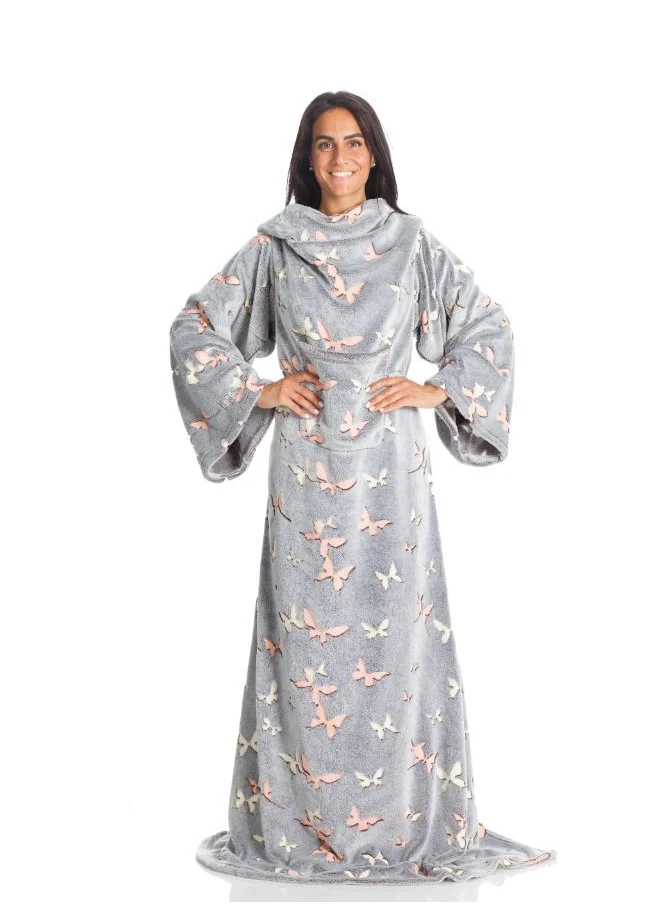 Kanguru Blanket With Sleeves and a Pocket - Butterflies - Deluxe Glow