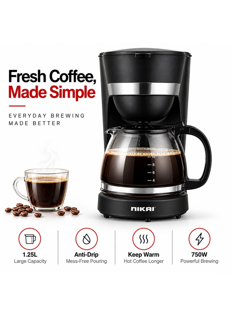 نيكاي ماكينة صنع القهوة 1.25 L 750 W NCM1210AX أسود - Image 1