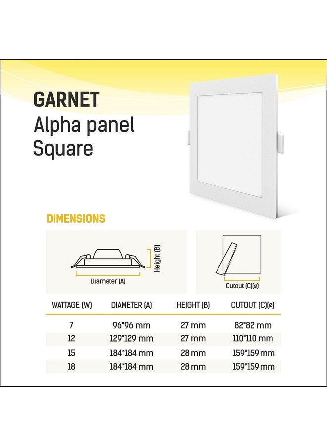 wipro Garnet 12W Square Led Alpha Panel|Cool White Light(6500K)|Recessed Down Light for False Ceiling|Cutout-110X110Mm|Pack of 10 - Image 3