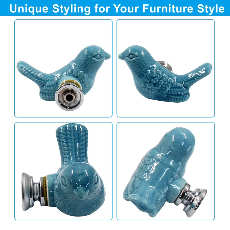 HARSKIYER Bird Shape Ceramic Knobs, 2 Pack Blue Cute Cabinet Pulls Handles for Dresser, Drawer, Cupboard with Mounting Screws and Screwdriver - Image 3
