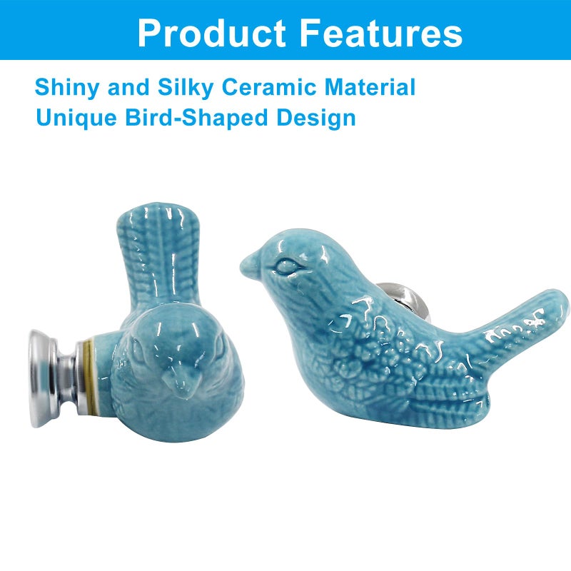 HARSKIYER Bird Shape Ceramic Knobs, 2 Pack Blue Cute Cabinet Pulls Handles for Dresser, Drawer, Cupboard with Mounting Screws and Screwdriver - Image 4