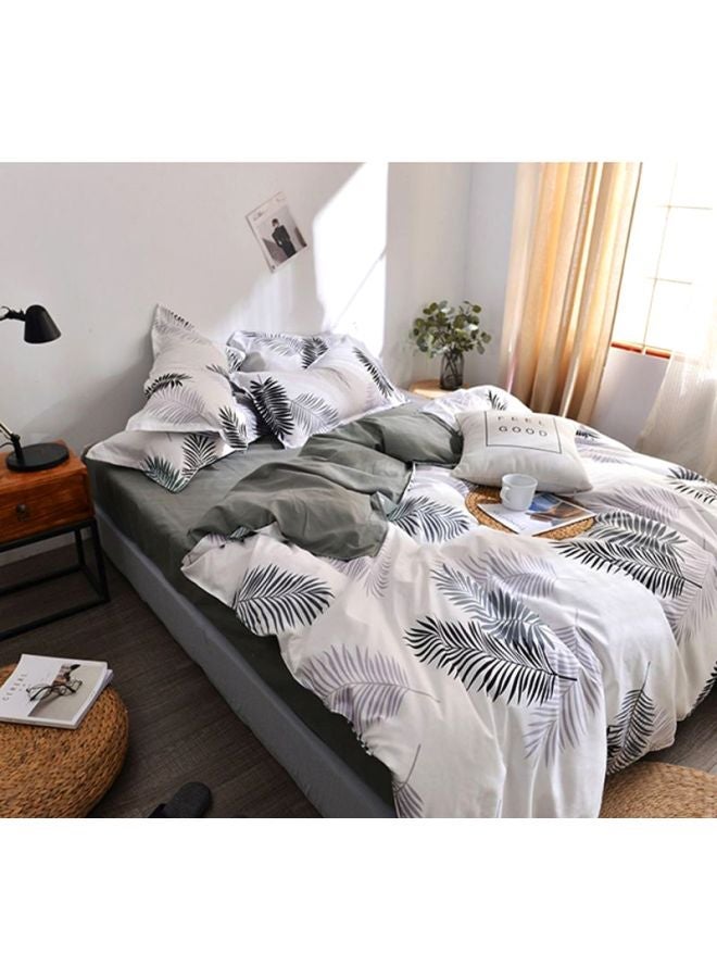 NIBEMINENT 4-Piece Bedding Set fabric White/Grey Quilt Cover 180x220 cm, Bed Sheet 230x220 Pillow 48x74cm - Image 1