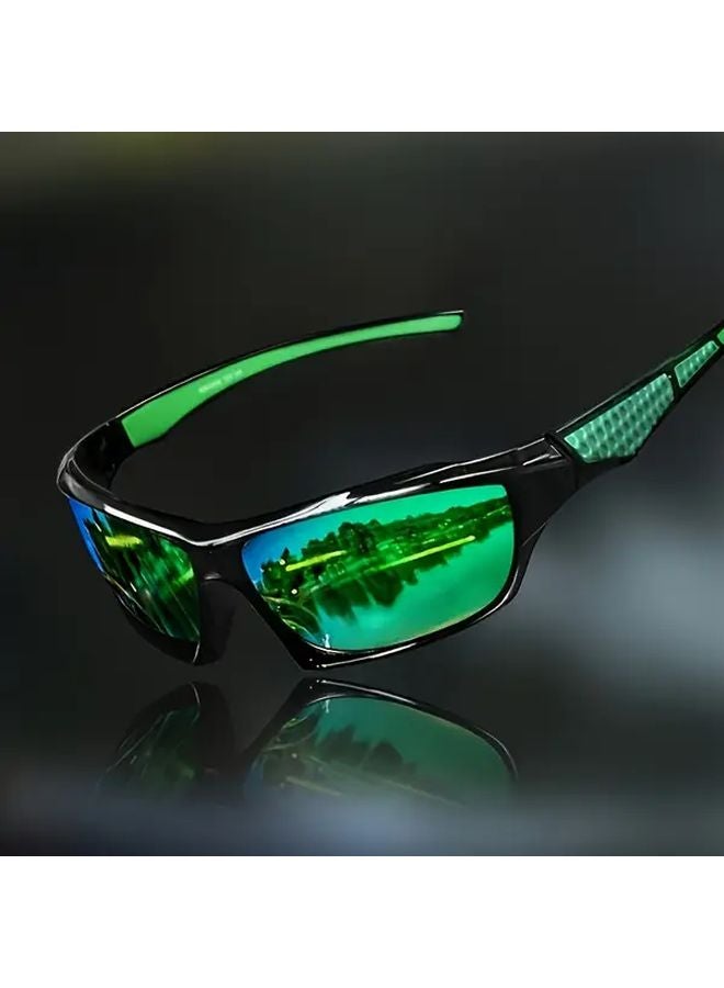 Green Sports Glasses For Men With Mirror Lenses TAC Lens PC Polymer Frame - Image 1
