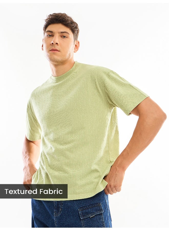 Beyoung Pale Green Textured Oversized T-shirt  - Image 1
