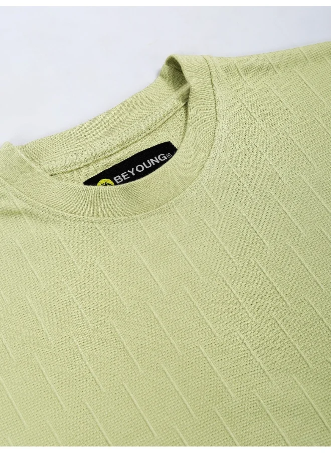 Beyoung Pale Green Textured Oversized T-shirt