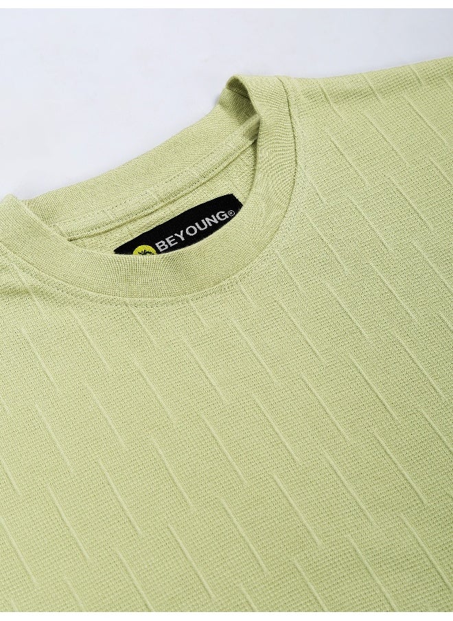 Beyoung Pale Green Textured Oversized T-shirt  - Image 2