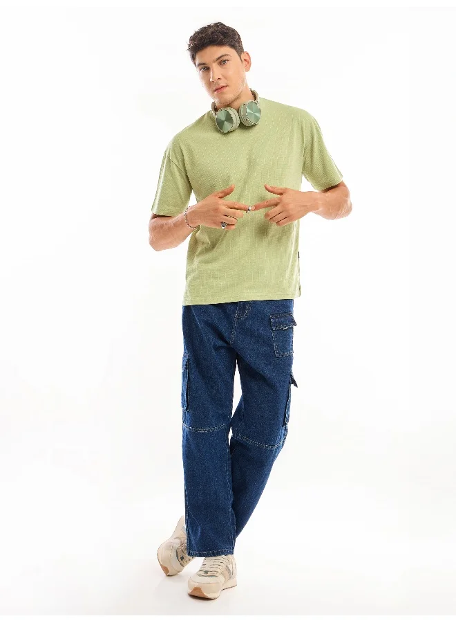 Beyoung Pale Green Textured Oversized T-shirt