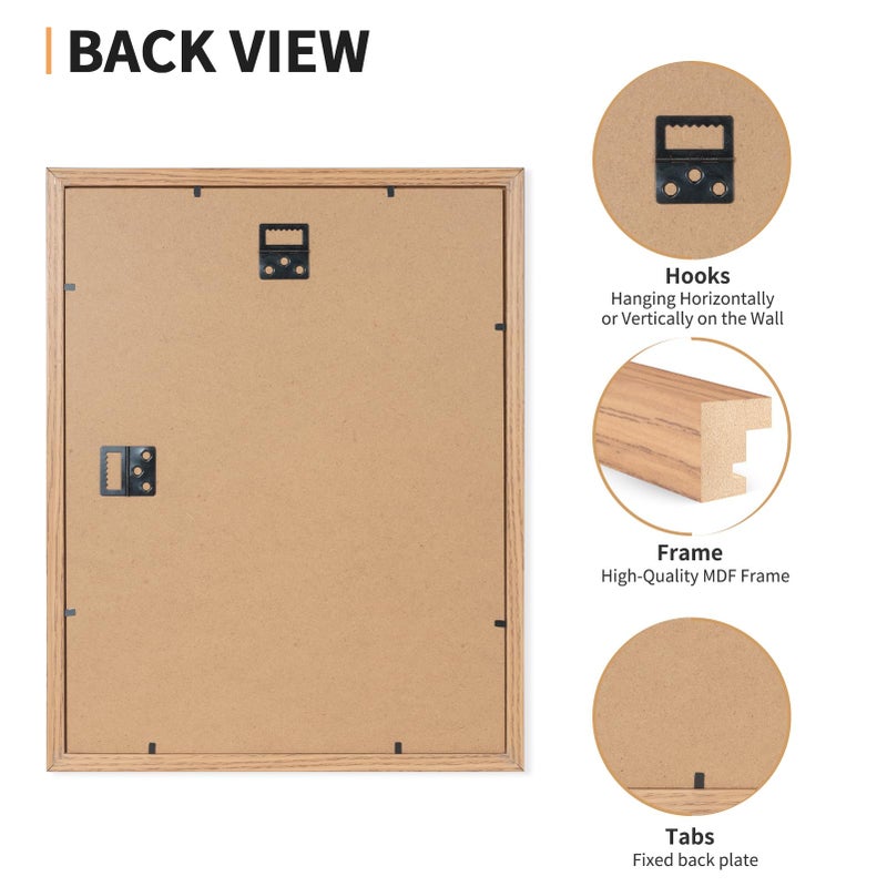 ATOBART 11x14 Picture Frame Set of 4, Displays 8x10 with Mat or 11x14 Without Mat, Photo Frames for Wall Hanging or Tabletop, Includes HD Plexiglass, Light Wood Grain - Image 4