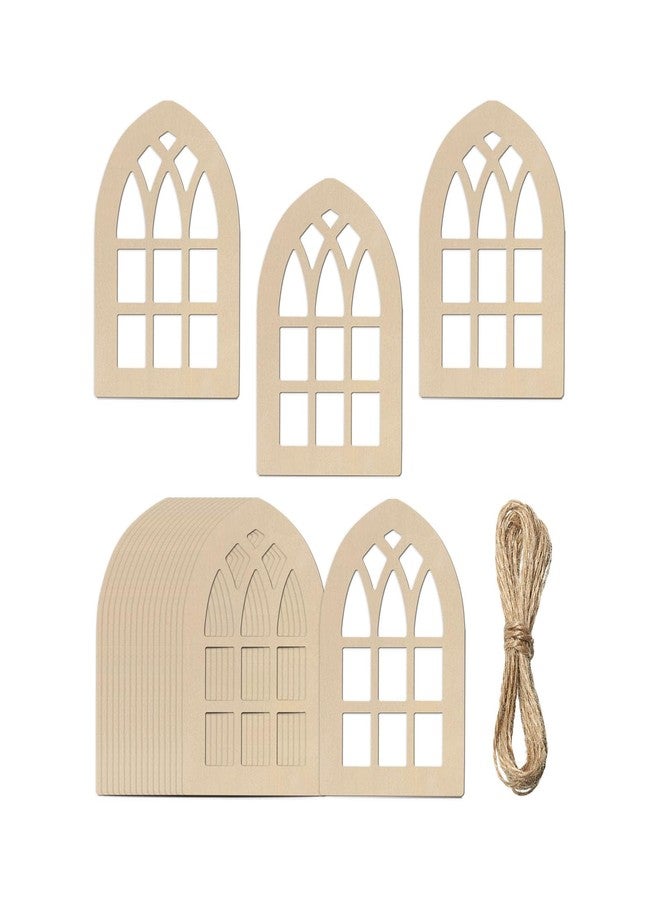 JANOU 20pcs Wooden Window Shaped DIY Craft Cutouts Window Unfinished Wood Tags with Ropes Ornaments for Wedding Home Christmas Party Decoration - Image 1