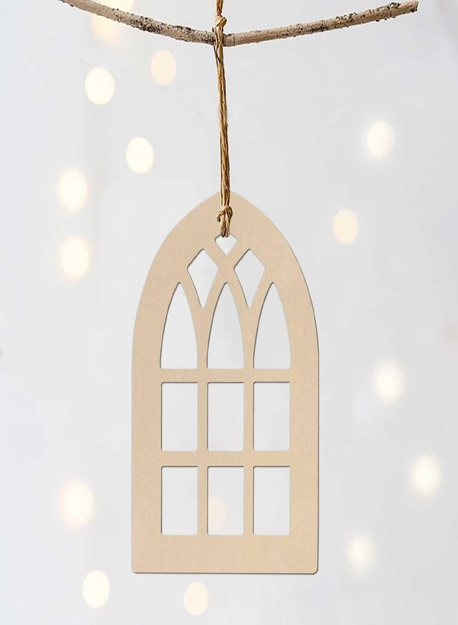 JANOU 20pcs Wooden Window Shaped DIY Craft Cutouts Window Unfinished Wood Tags with Ropes Ornaments for Wedding Home Christmas Party Decoration - Image 5
