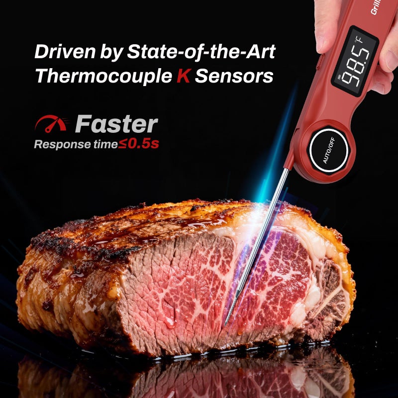 GrillBliss Instant Read Meat Thermometer, GrillBliss Digital Meat Thermometer with Â±0.5â„‰ Accuracy and 0.5S Fast Reading, Food Thermometer with VA LCD Display, Cooking Thermometer for Candy, Grill, BBQ, Brewing - Image 2