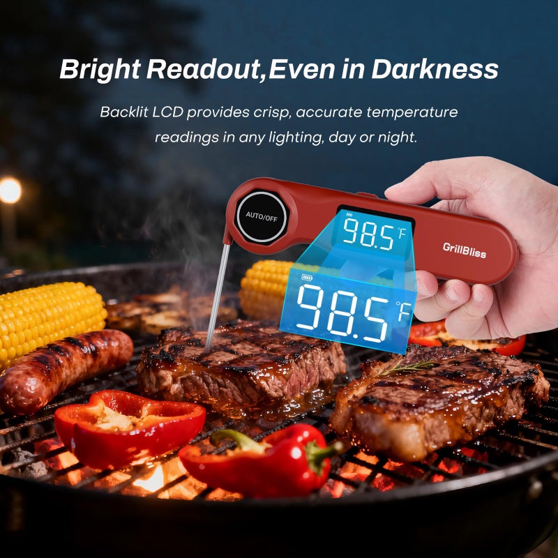 GrillBliss Instant Read Meat Thermometer, GrillBliss Digital Meat Thermometer with Â±0.5â„‰ Accuracy and 0.5S Fast Reading, Food Thermometer with VA LCD Display, Cooking Thermometer for Candy, Grill, BBQ, Brewing - Image 4