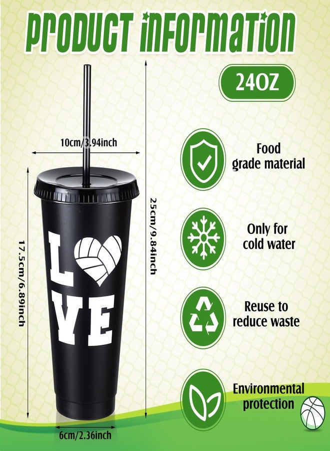 Potchen 12 Pcs Volleyball Plastic Cups 24 oz Volleyball Reusable Tumbler with Lids and Straws Black Drinking Juice Cups for Team Gifts Match Training Birthday Party Supplies - Image 3