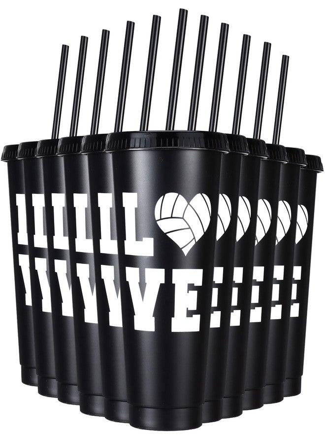 Potchen 12 Pcs Volleyball Plastic Cups 24 oz Volleyball Reusable Tumbler with Lids and Straws Black Drinking Juice Cups for Team Gifts Match Training Birthday Party Supplies - Image 1