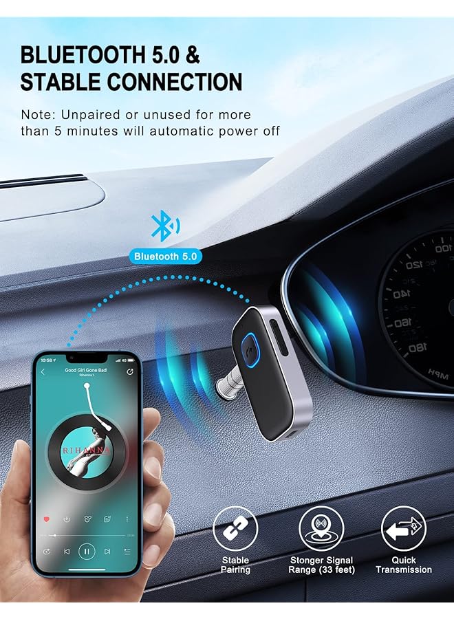 KASTWAVE Bluetooth Aux Adapter, Car Receiver With Noise Canceling, 5.0 Audio Adapter For Hifi Radio/Stereo/Home Stereo/Wired Headphones/Hands-Free Calls - Image 3