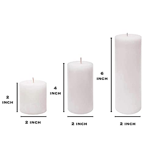 Floryn Decor Paraffin Wax Smokeless White Candles, Pack of 3 Pillar Candles for Home Decor | Unscented, (2 by 6, 2 by 4, 2 by 2 inches) - Image 5