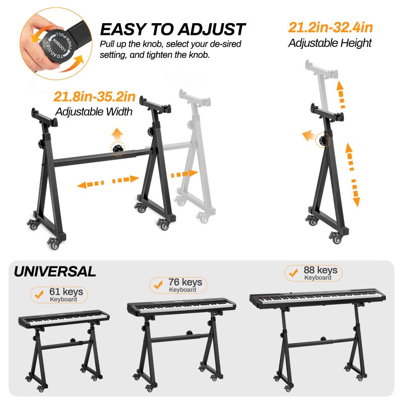 AODSK Keyboard Stand Heavy Duty- Z Style Adjustable and Portable Heavy Duty Piano Stand for Kids and Adults,Height and Width Adjustable Fits for 61-88 Keys Electric Pianos - Image 2