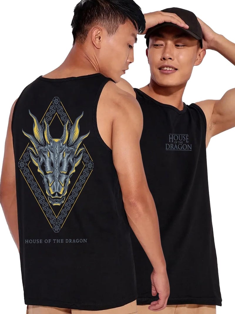 Bewakoof Official House of The Dragon Merchandise Men's Graphic Printed Regular Fit Sleeveless Round Neck Cotton Vest_539997_Black_M - Image 1