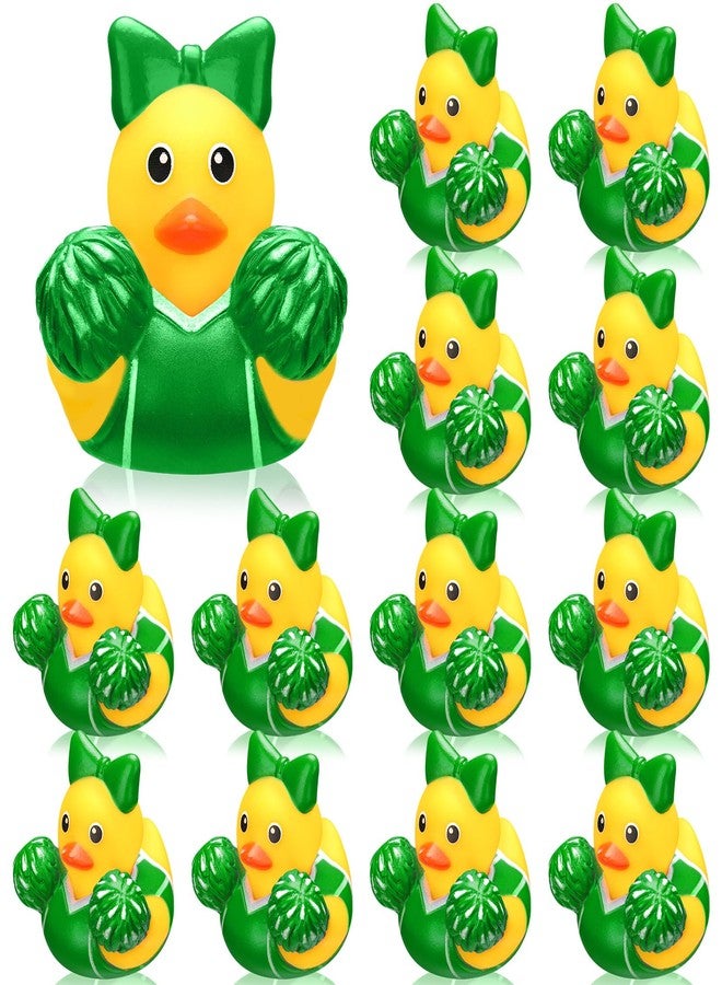 MiniInflat 12 Pcs Cheer Team Gifts Bulk Cheerleader Mini Rubber Ducks with Bows for Cheerleaders Gifts Cheer Team Party Favors Inspirational Goodie Stuffers Party Decorations Bags (Green) - Image 1